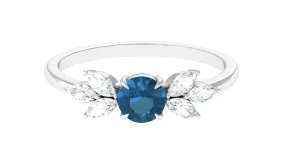 1 CT Nature Inspired London Blue Topaz Ring with Diamond Trio