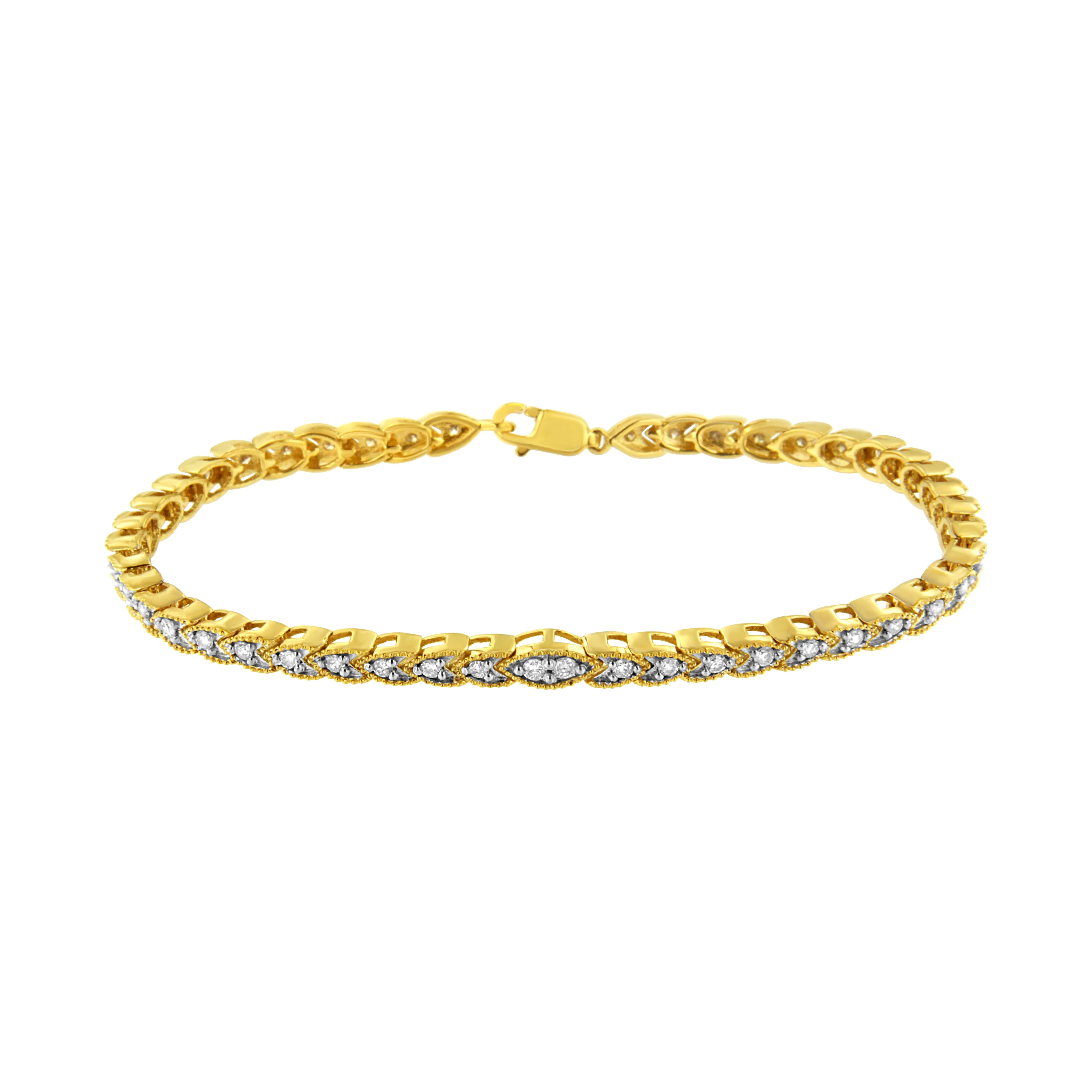 10K Yellow Gold Plated .925 Sterling Silver 1 cttw Prong-Set Diamond Pear Shape Link Bracelet
