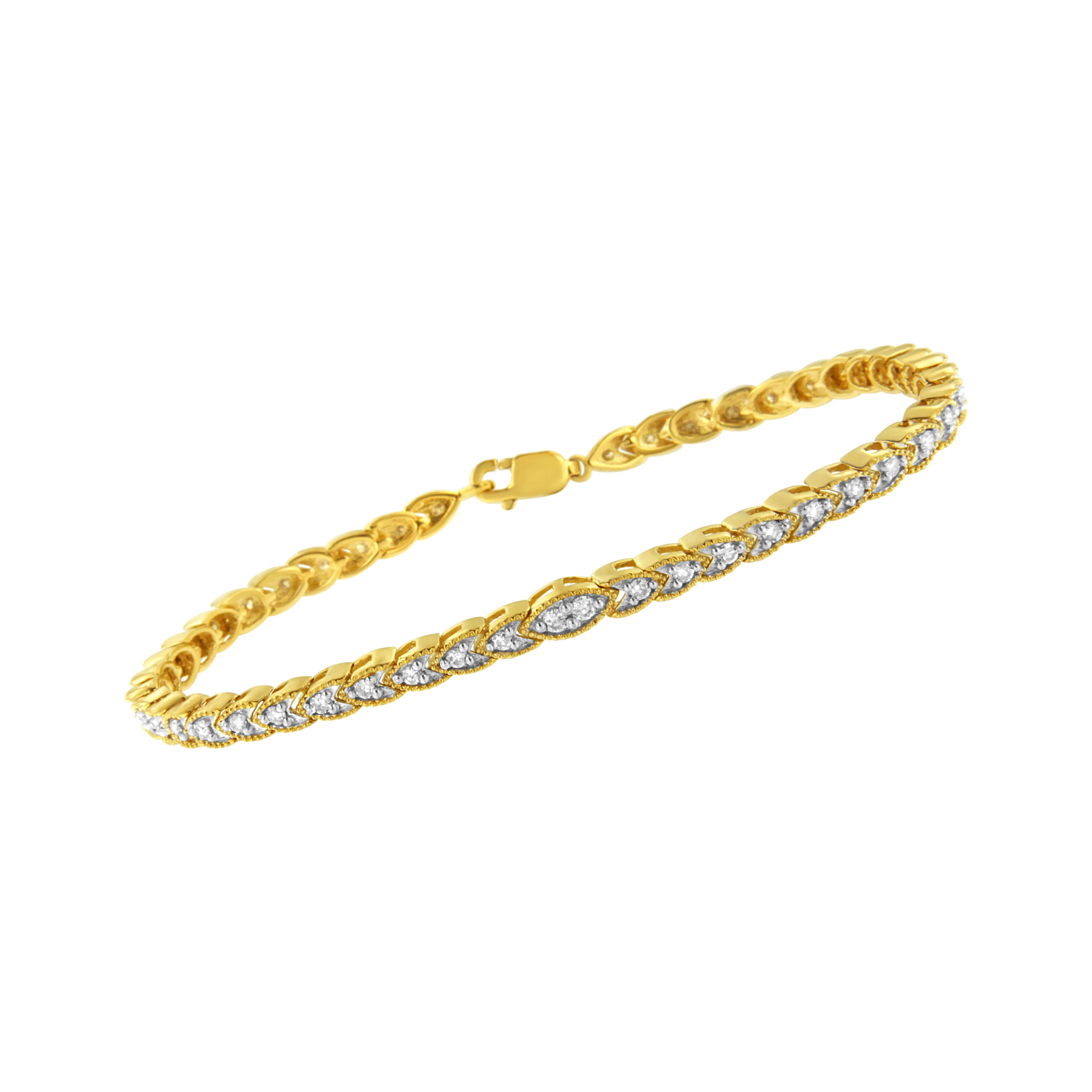 10K Yellow Gold Plated .925 Sterling Silver 1 cttw Prong-Set Diamond Pear Shape Link Bracelet