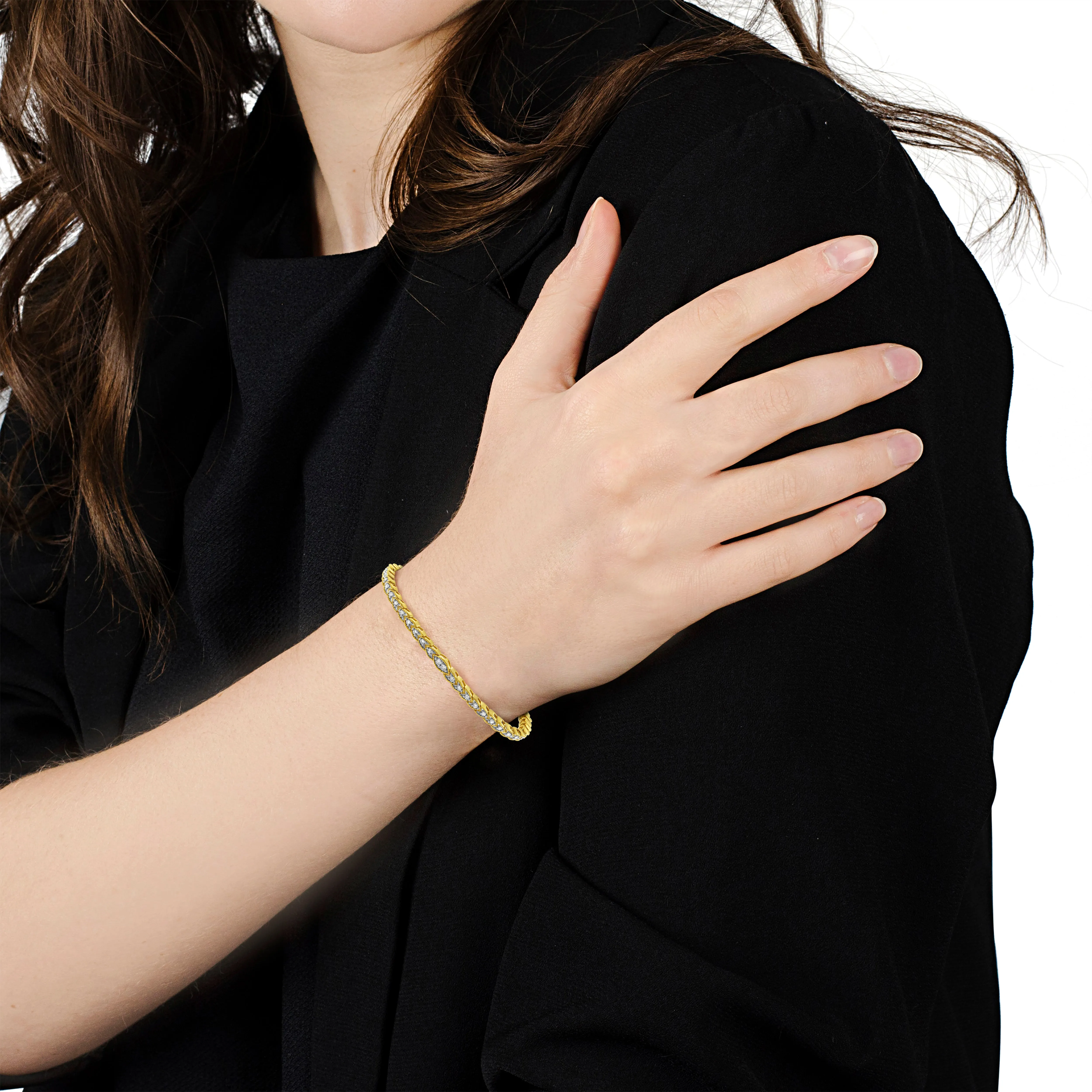 10K Yellow Gold Plated .925 Sterling Silver 1 cttw Prong-Set Diamond Pear Shape Link Bracelet