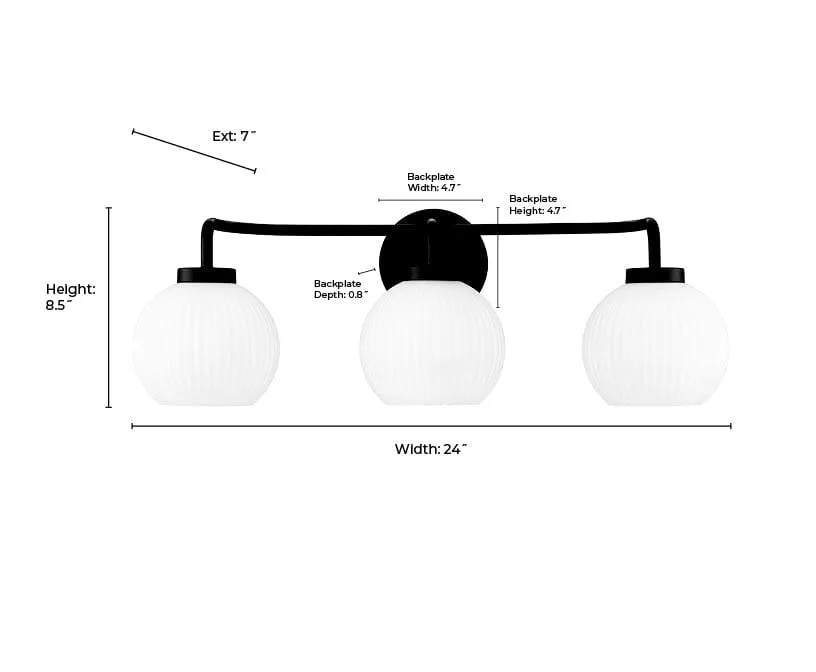 3 Lamps Oprah Vanity Light - Polished Nickel - Opal Ribbed Glass - 24in. Wide