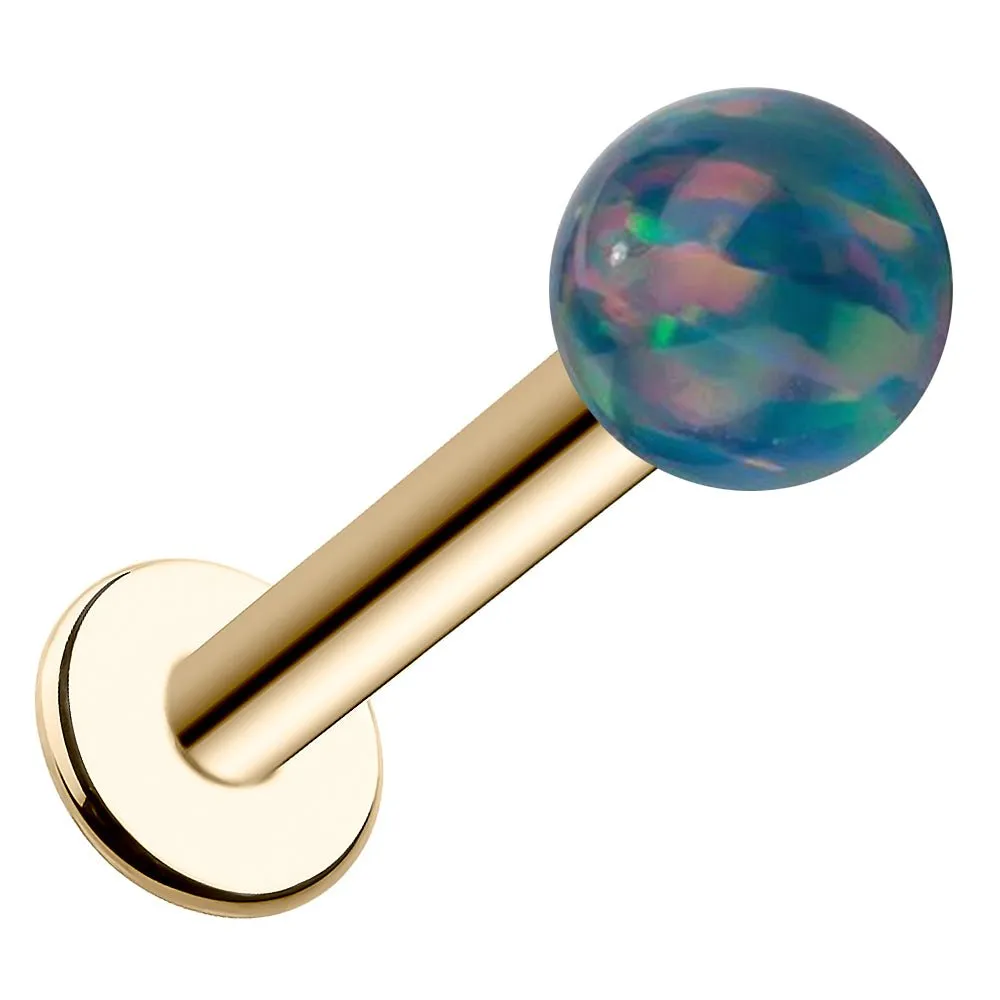 5mm Teal Opal 14k Gold Flat Back Labret