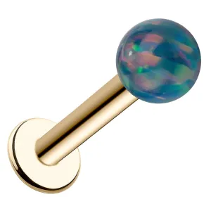 5mm Teal Opal 14k Gold Flat Back Labret