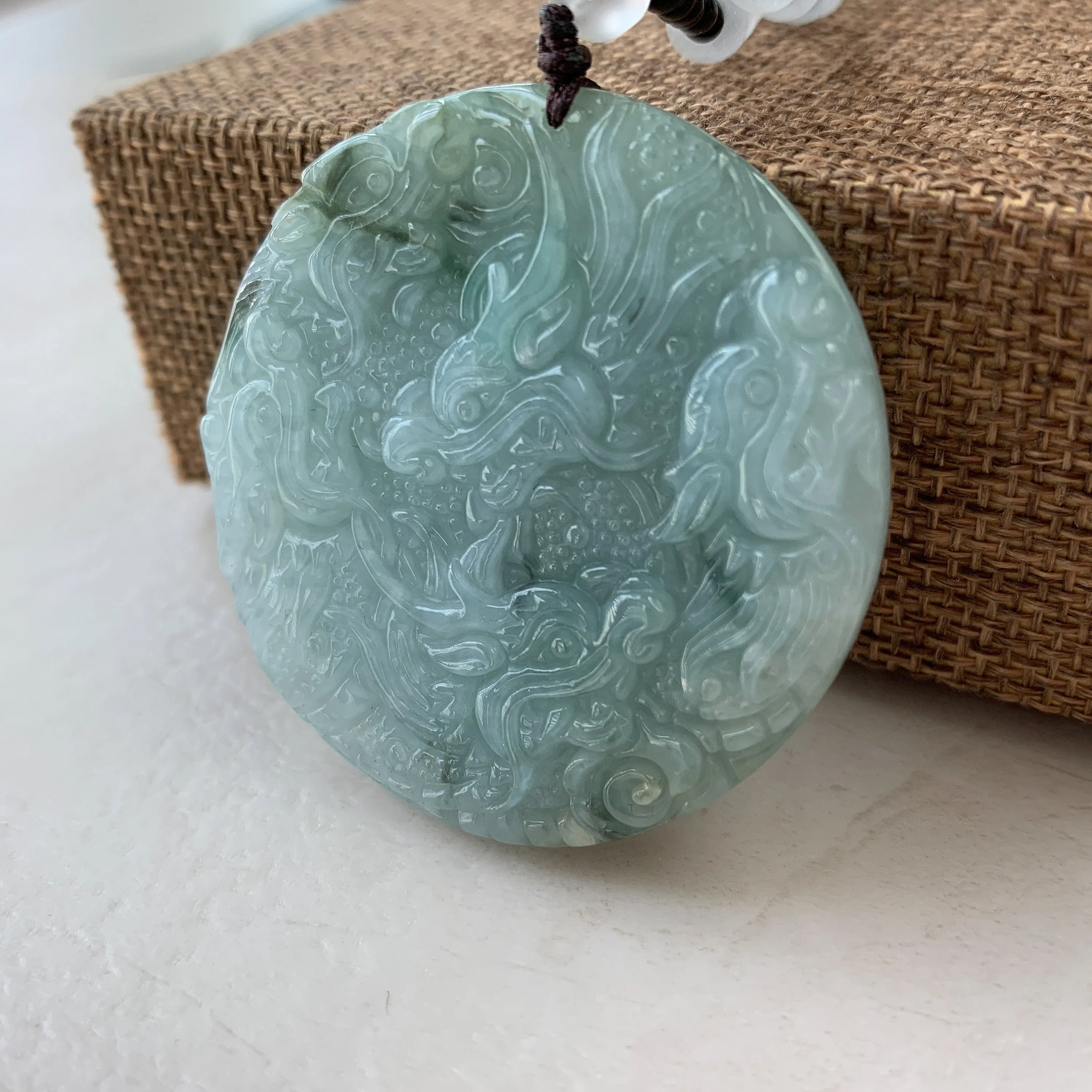 9 Dragon Jadeite Jade Chinese Zodiac Hand Carved Pendant Necklace, YJ-0321-0390680