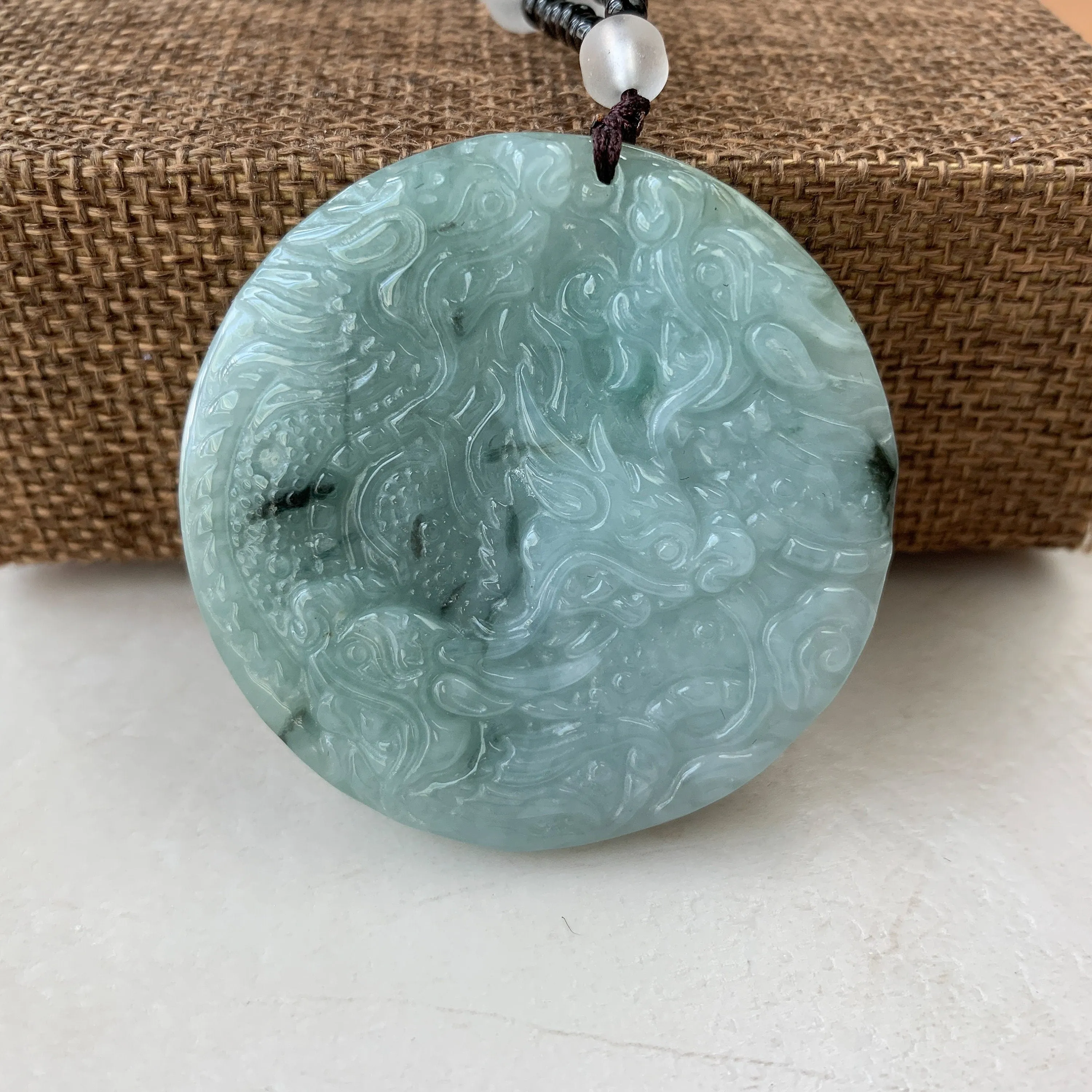 9 Dragon Jadeite Jade Chinese Zodiac Hand Carved Pendant Necklace, YJ-0321-0390680