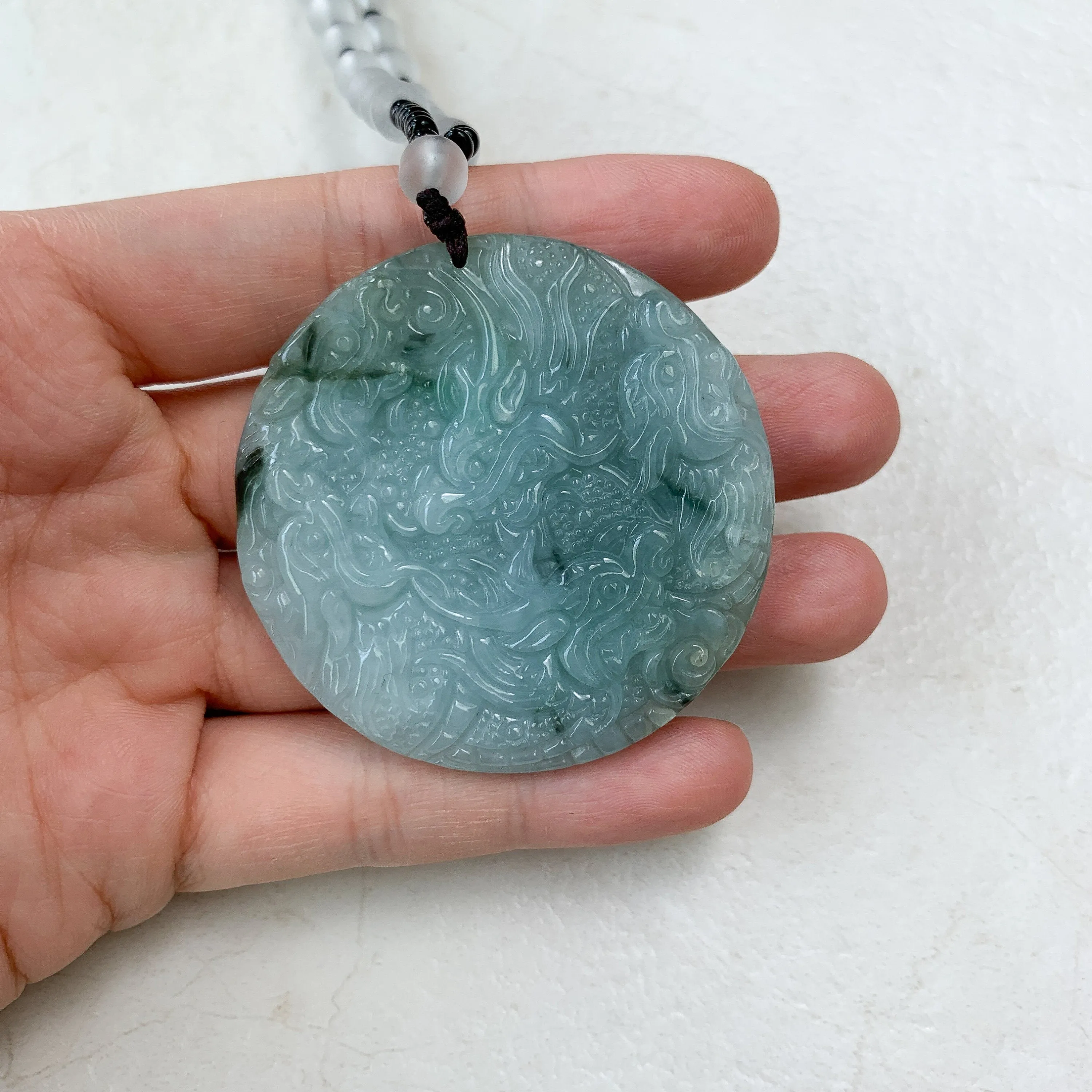 9 Dragon Jadeite Jade Chinese Zodiac Hand Carved Pendant Necklace, YJ-0321-0390680