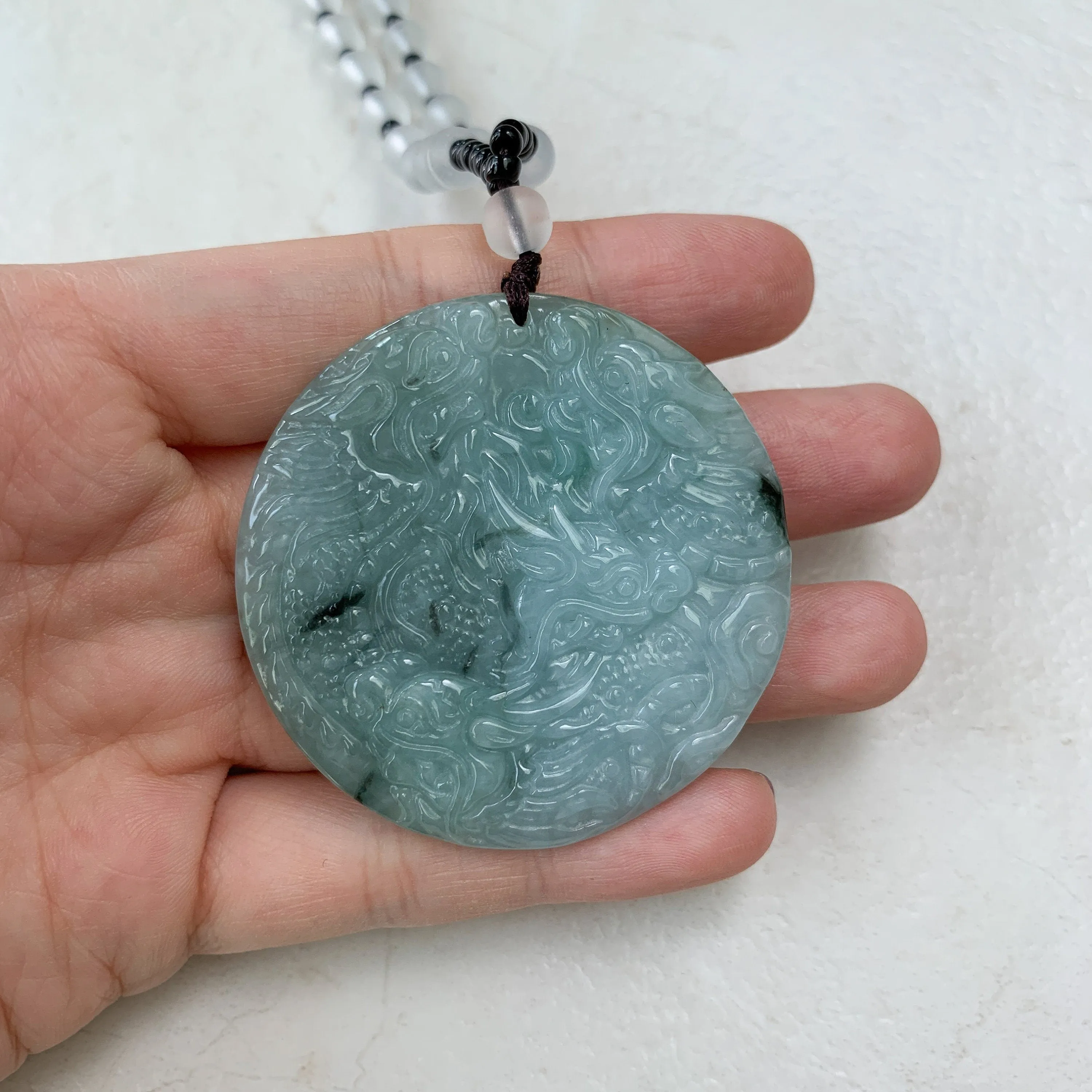 9 Dragon Jadeite Jade Chinese Zodiac Hand Carved Pendant Necklace, YJ-0321-0390680