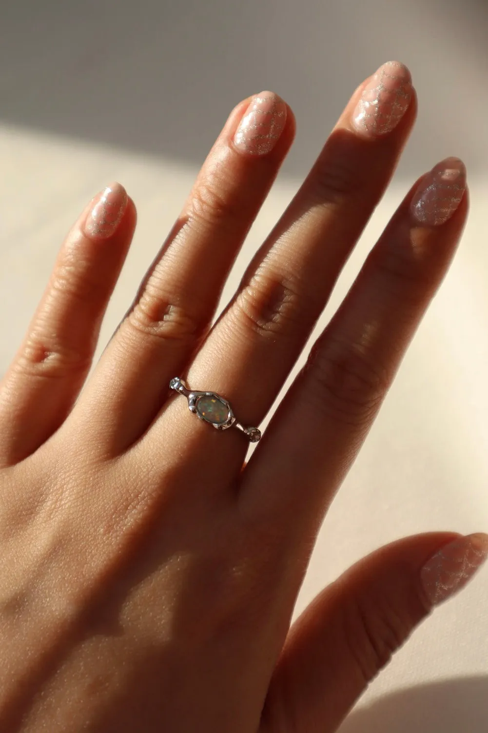 925 Sterling Silver Natural Opal Plate Ring