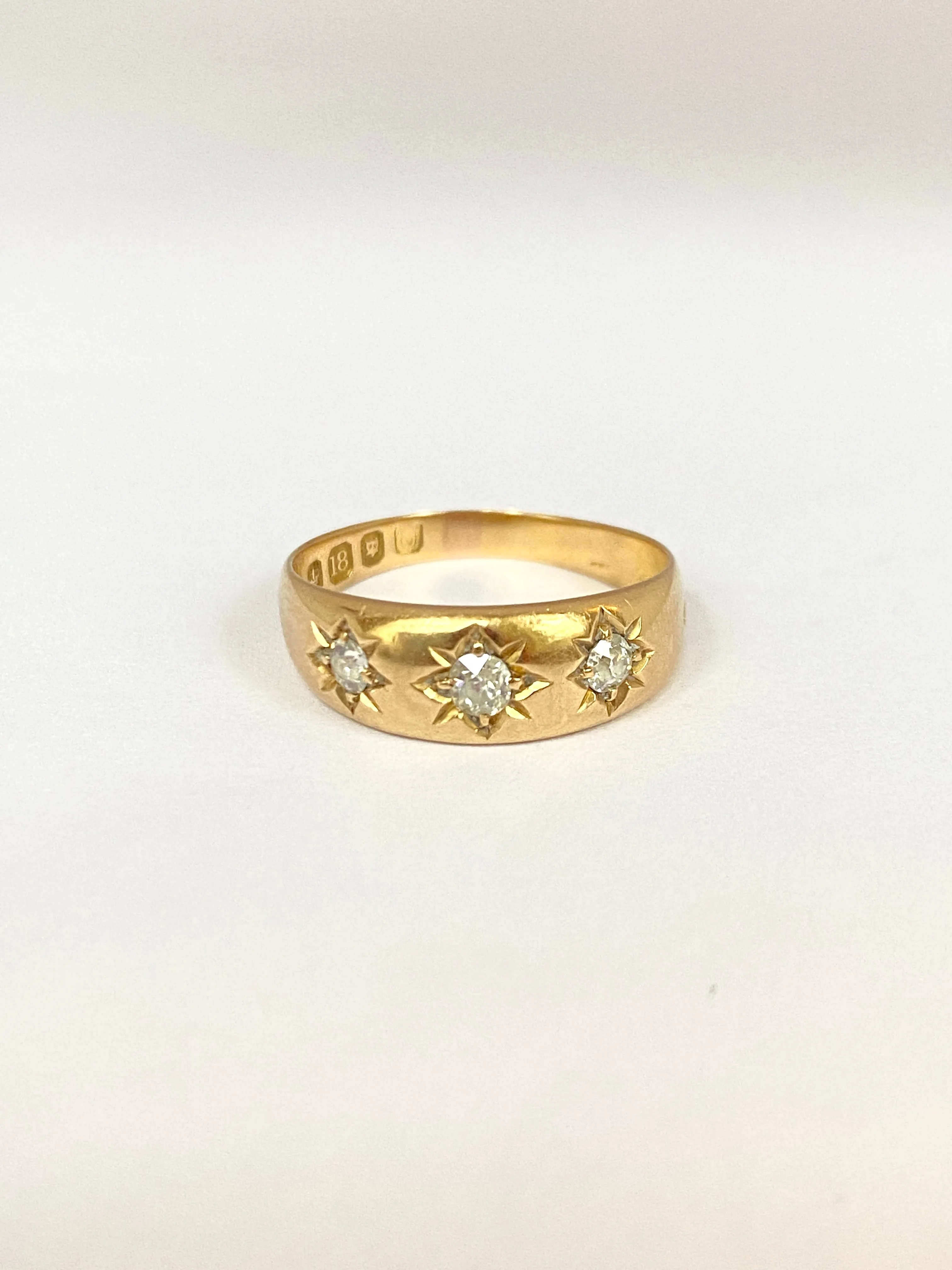 Antique, 18ct Gold, Diamond, 3 Star, Gypsy Starburst Ring, Hallmarked 18ct Gold, London and 1895