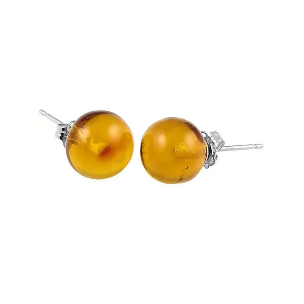 Anya: Natural Baltic Amber Ball Stud Earrings 925 Sterling Silver