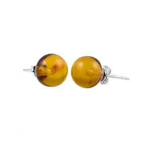 Anya: Natural Baltic Amber Ball Stud Earrings 925 Sterling Silver