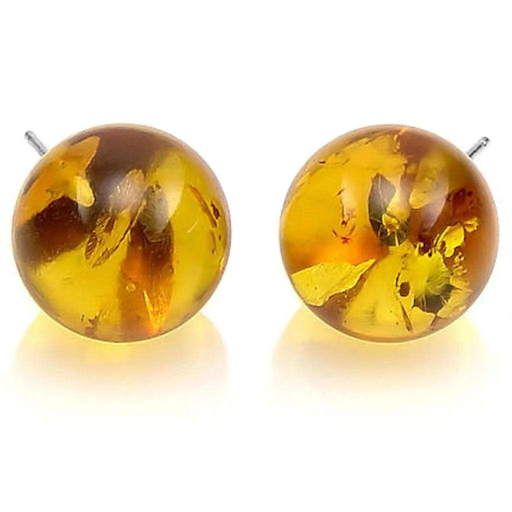 Anya: Natural Baltic Amber Ball Stud Earrings 925 Sterling Silver