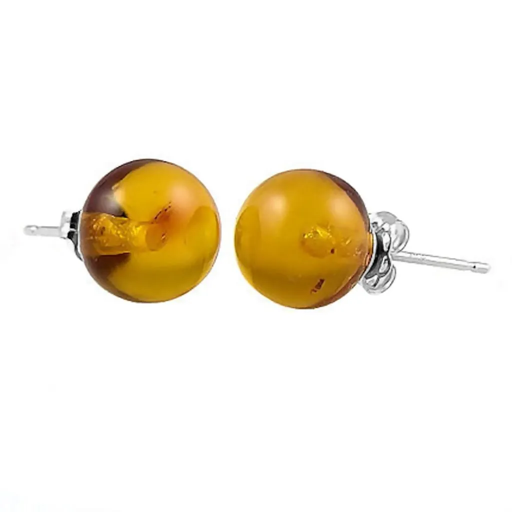 Anya: Natural Baltic Amber Ball Stud Earrings 925 Sterling Silver