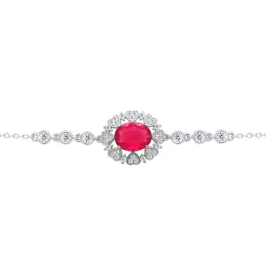 Asfour Crysta lChain Bracelet With Ruby Oval Design Inlaid With Hearts In 925 Sterling Silver-BD0217-WR