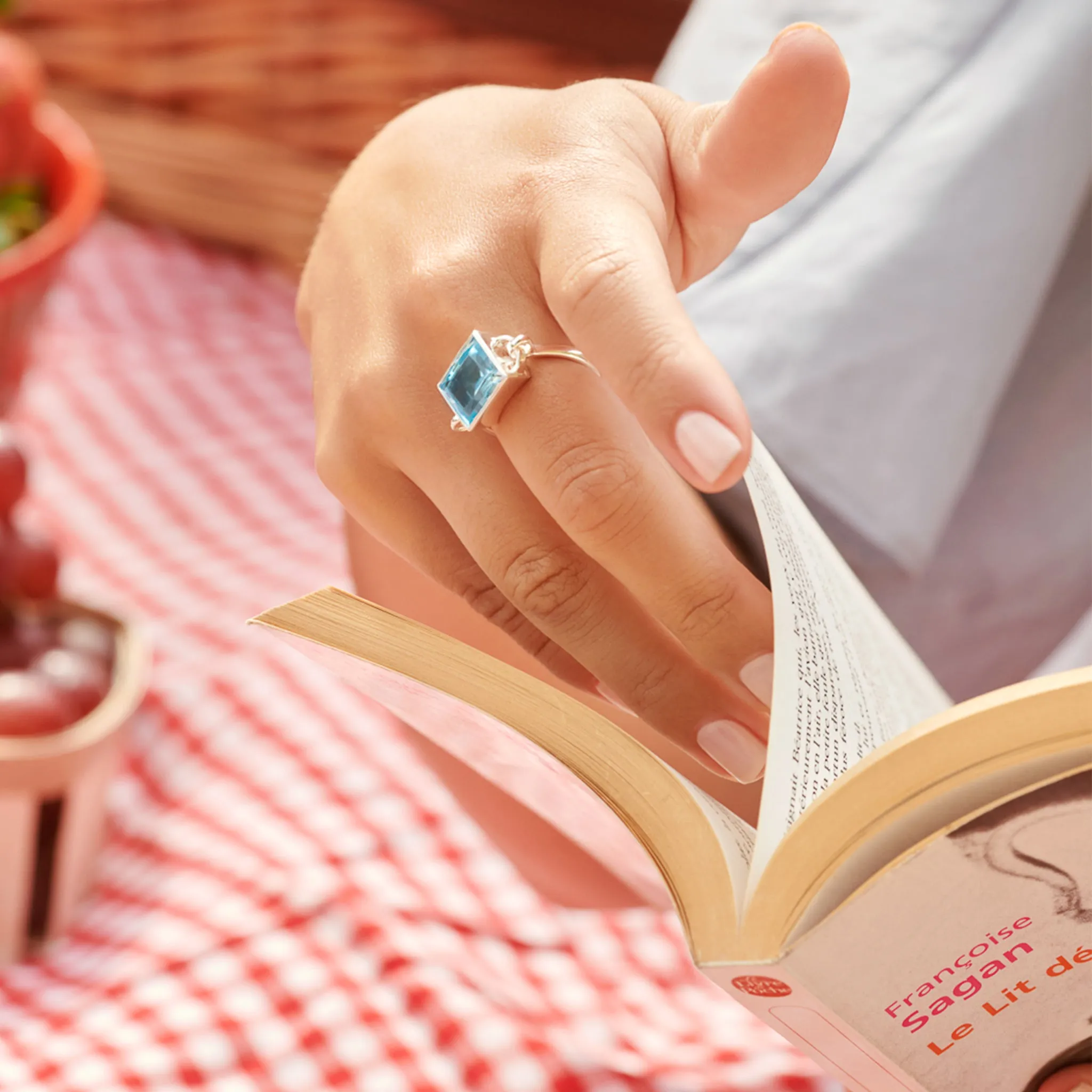Baguette Ring Silver - Blue Topaz