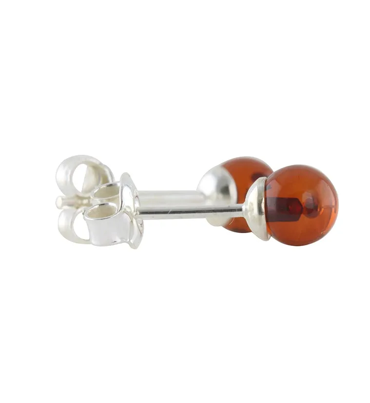 Baltic Amber Ball Stone Set Sterling Silver Earrings