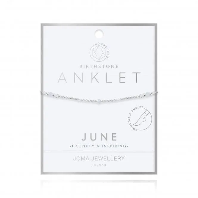 Birthstone June Moonstone Silver 26cm Adjustable Anklet 4205
