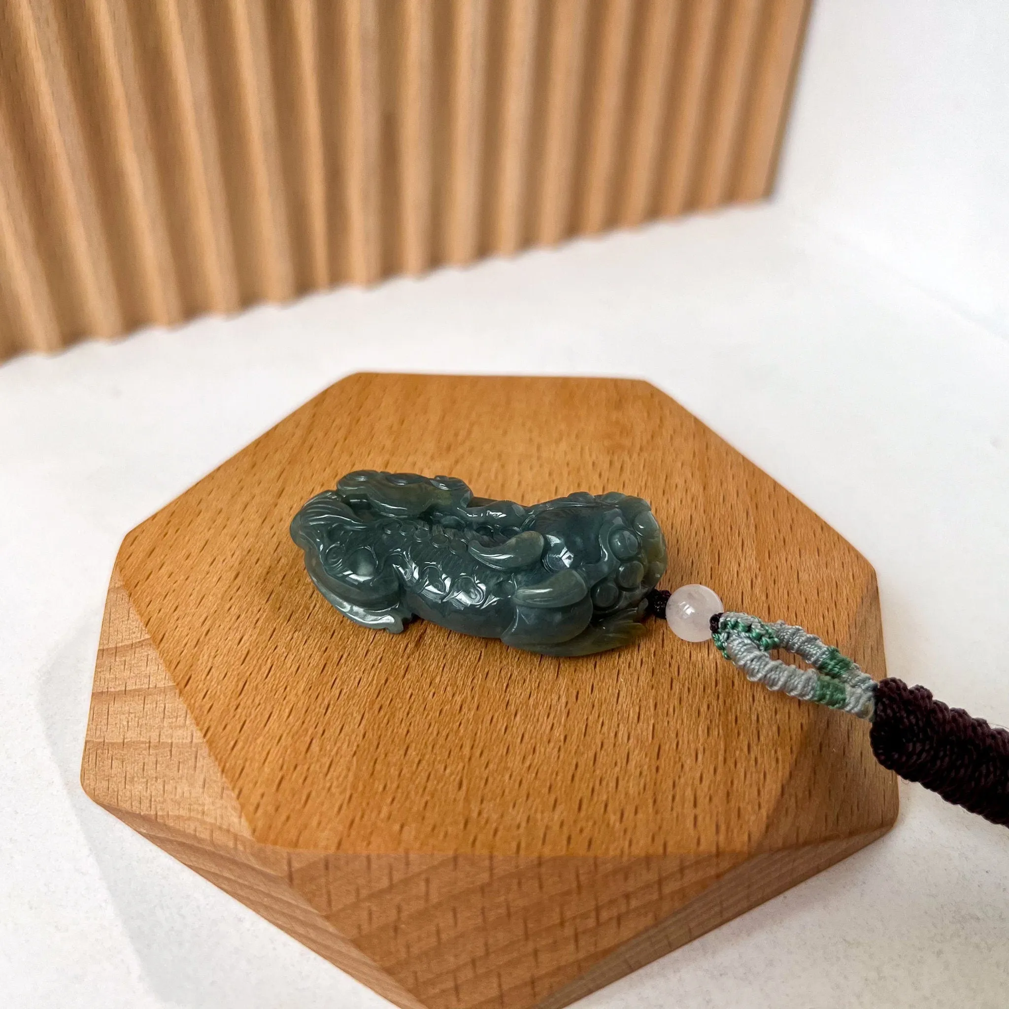 Blue Green Jadeite Jade, Dragon Pixiu Pi Xiu Dragon Chinese Carved Pendant, 貔貅, BGC-0323-0030122