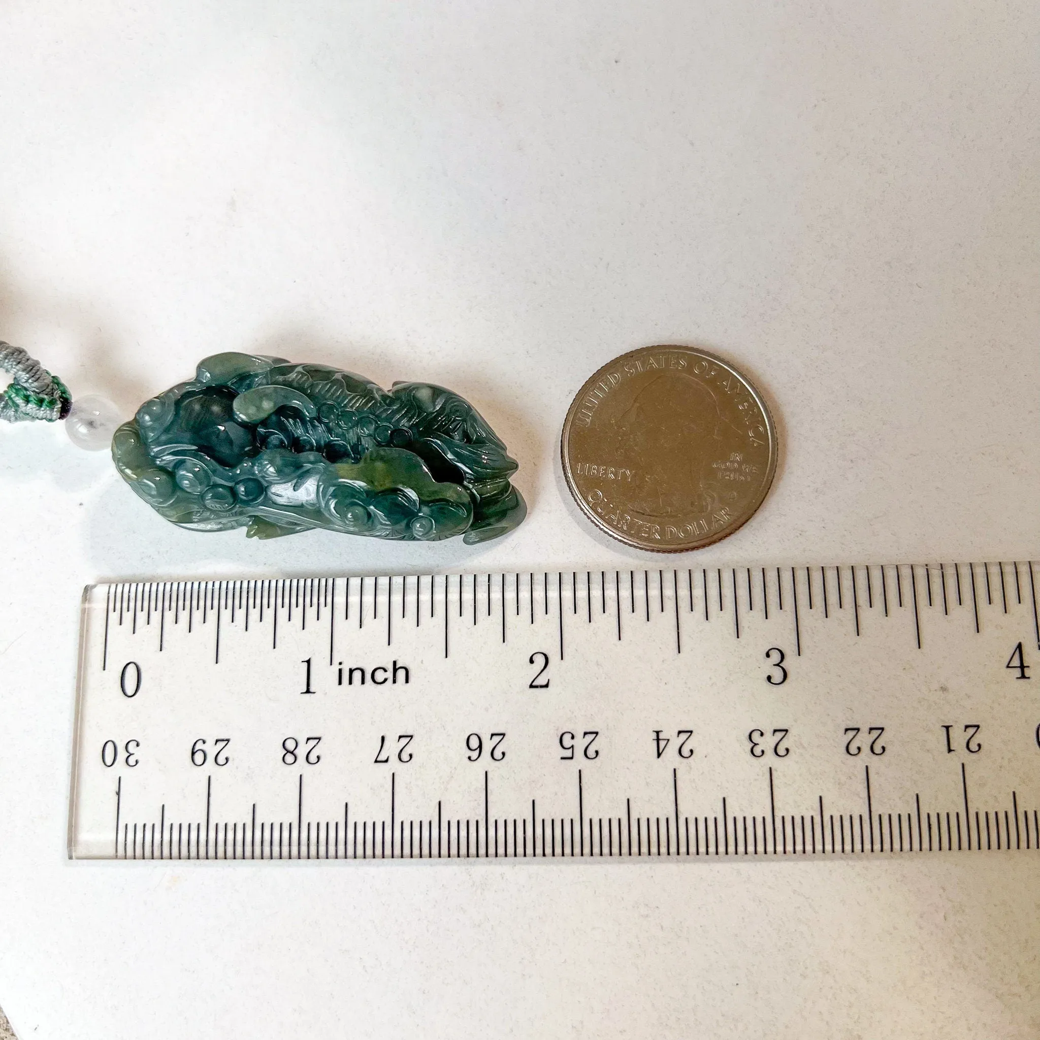 Blue Green Jadeite Jade, Dragon Pixiu Pi Xiu Dragon Chinese Carved Pendant, 貔貅, BGC-0323-0030122