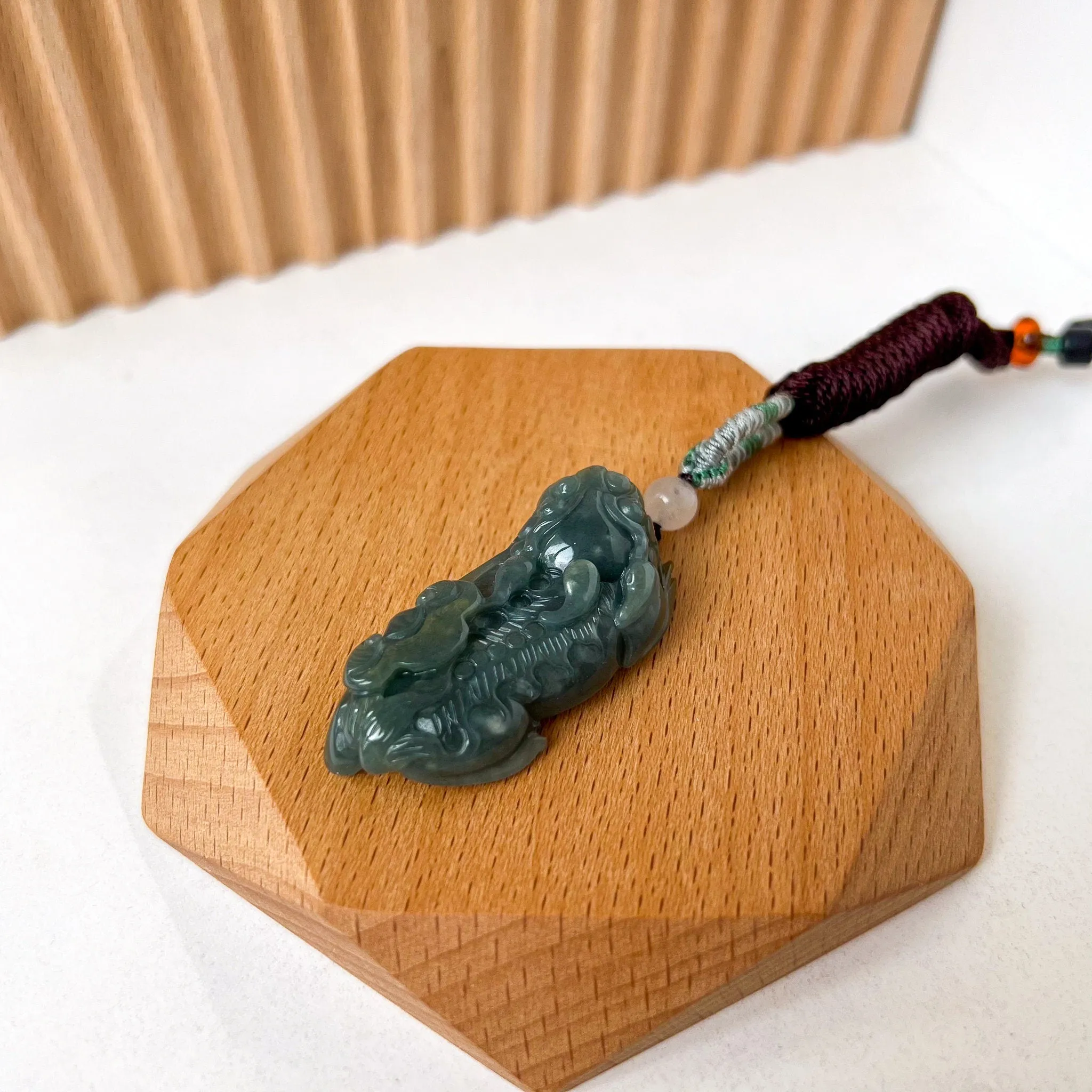 Blue Green Jadeite Jade, Dragon Pixiu Pi Xiu Dragon Chinese Carved Pendant, 貔貅, BGC-0323-0030122