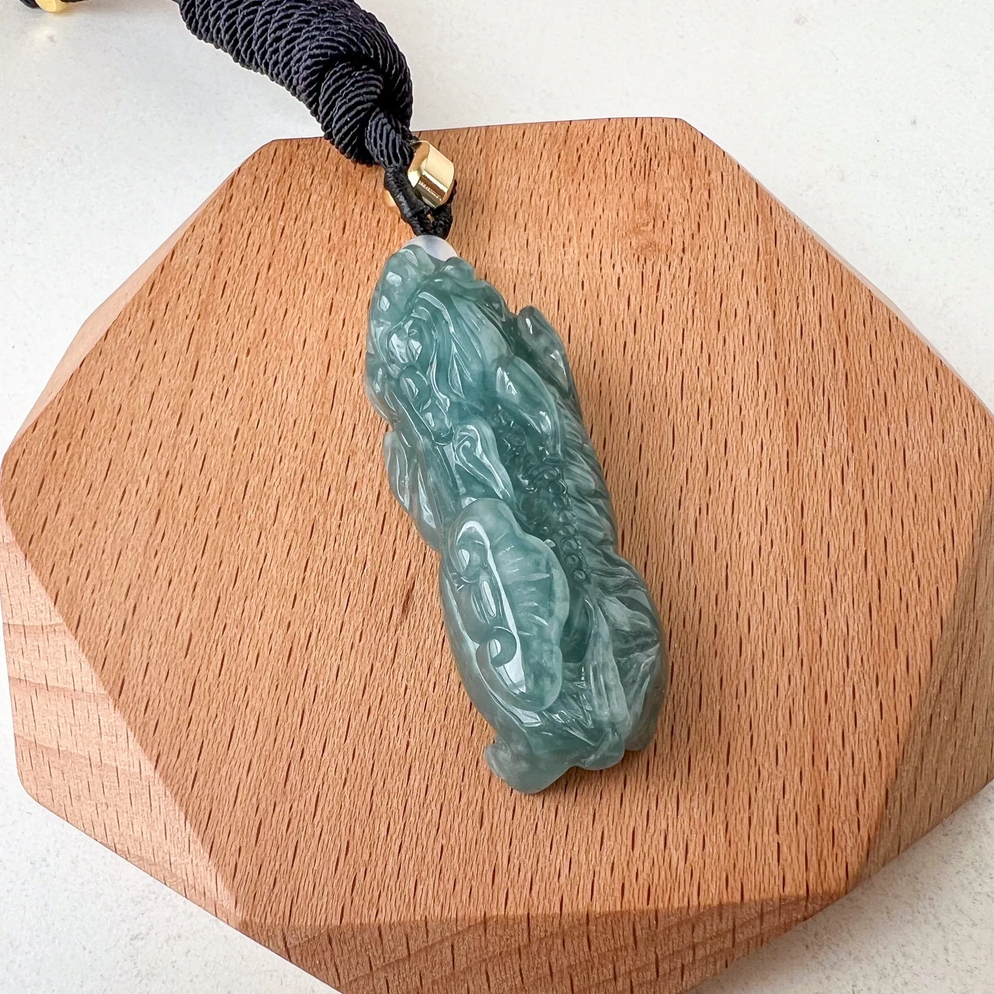 Blue Green Jadeite Jade, Dragon Pixiu Pi Xiu Dragon Chinese Carved Pendant, 貔貅, BGC-0323-0030744