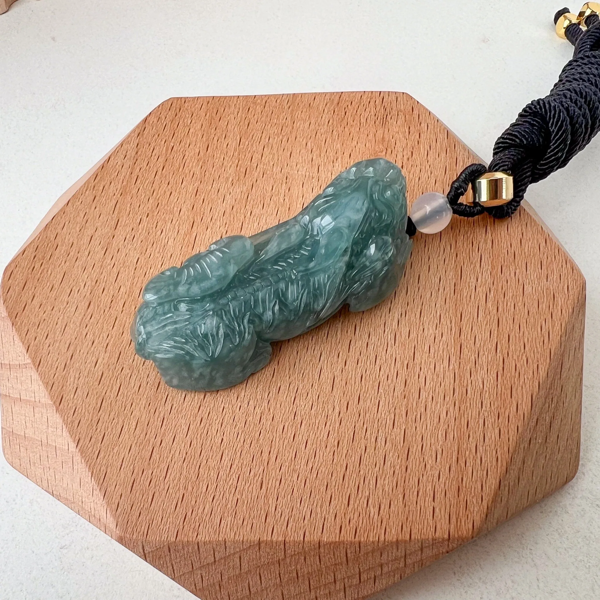 Blue Green Jadeite Jade, Dragon Pixiu Pi Xiu Dragon Chinese Carved Pendant, 貔貅, BGC-0323-0030744