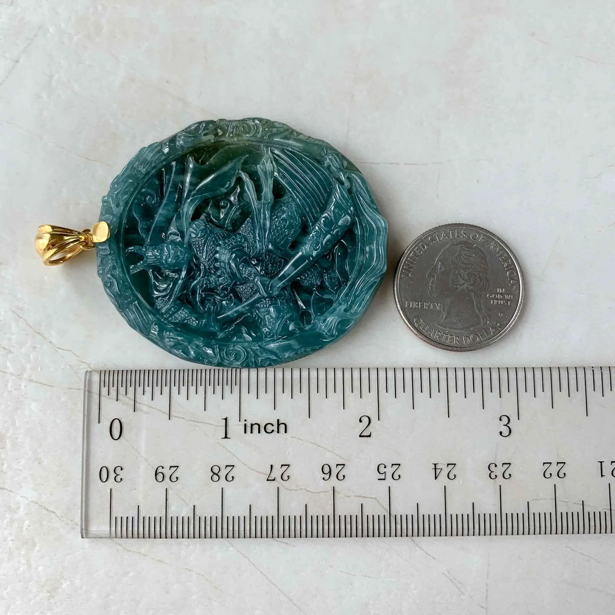 Blue Green Jadeite Jade Monkey King with 18K Gold Pendant, Sun Wu Kong, 孙悟空, Chinese Zodiac Carved, XZG-0423-1684022066