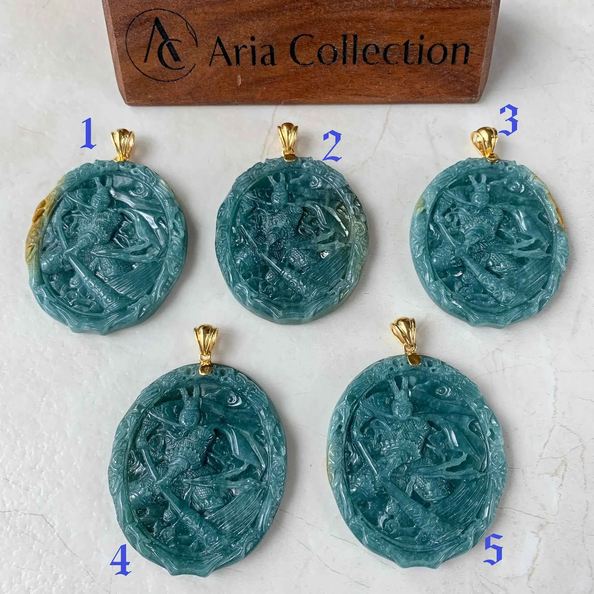Blue Green Jadeite Jade Monkey King with 18K Gold Pendant, Sun Wu Kong, 孙悟空, Chinese Zodiac Carved, XZG-0423-1684022066