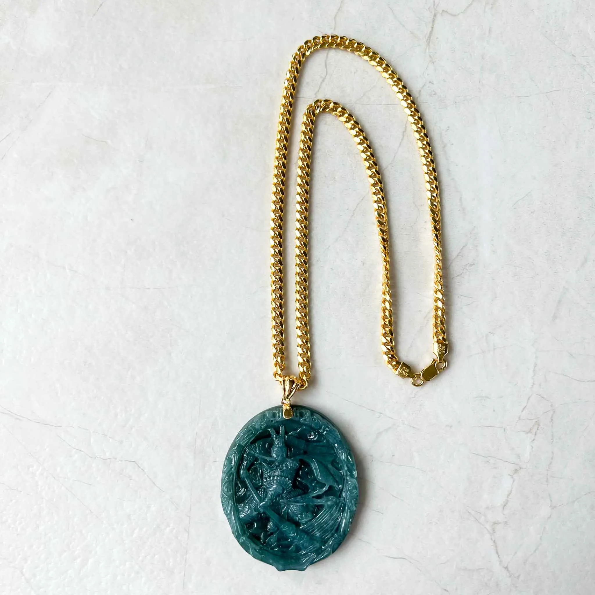 Blue Green Jadeite Jade Monkey King with 18K Gold Pendant, Sun Wu Kong, 孙悟空, Chinese Zodiac Carved, XZG-0423-1684022066