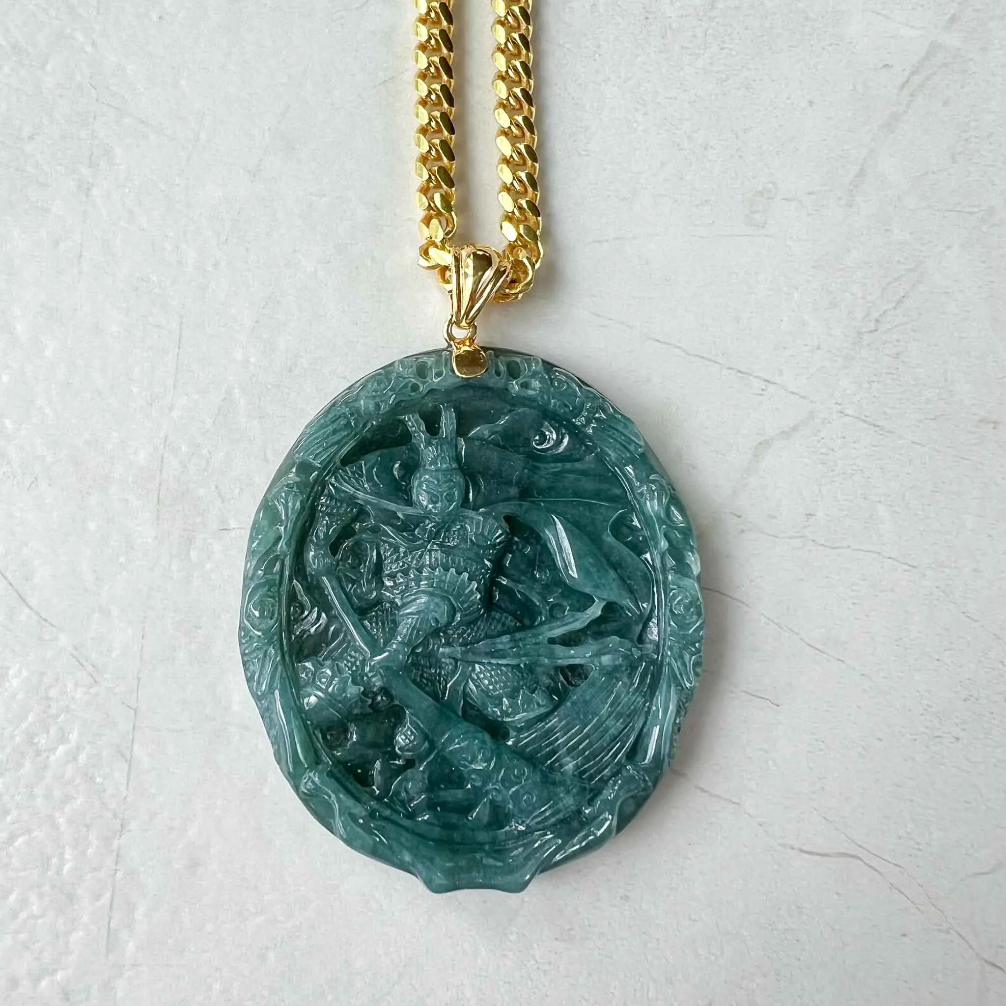 Blue Green Jadeite Jade Monkey King with 18K Gold Pendant, Sun Wu Kong, 孙悟空, Chinese Zodiac Carved, XZG-0423-1684022066