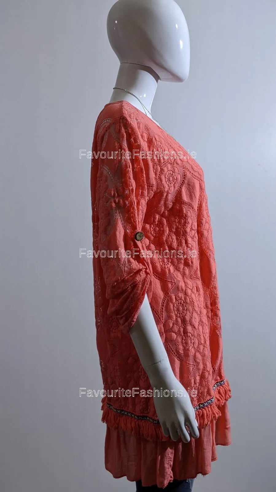 Coral Lace Detail Cotton Top