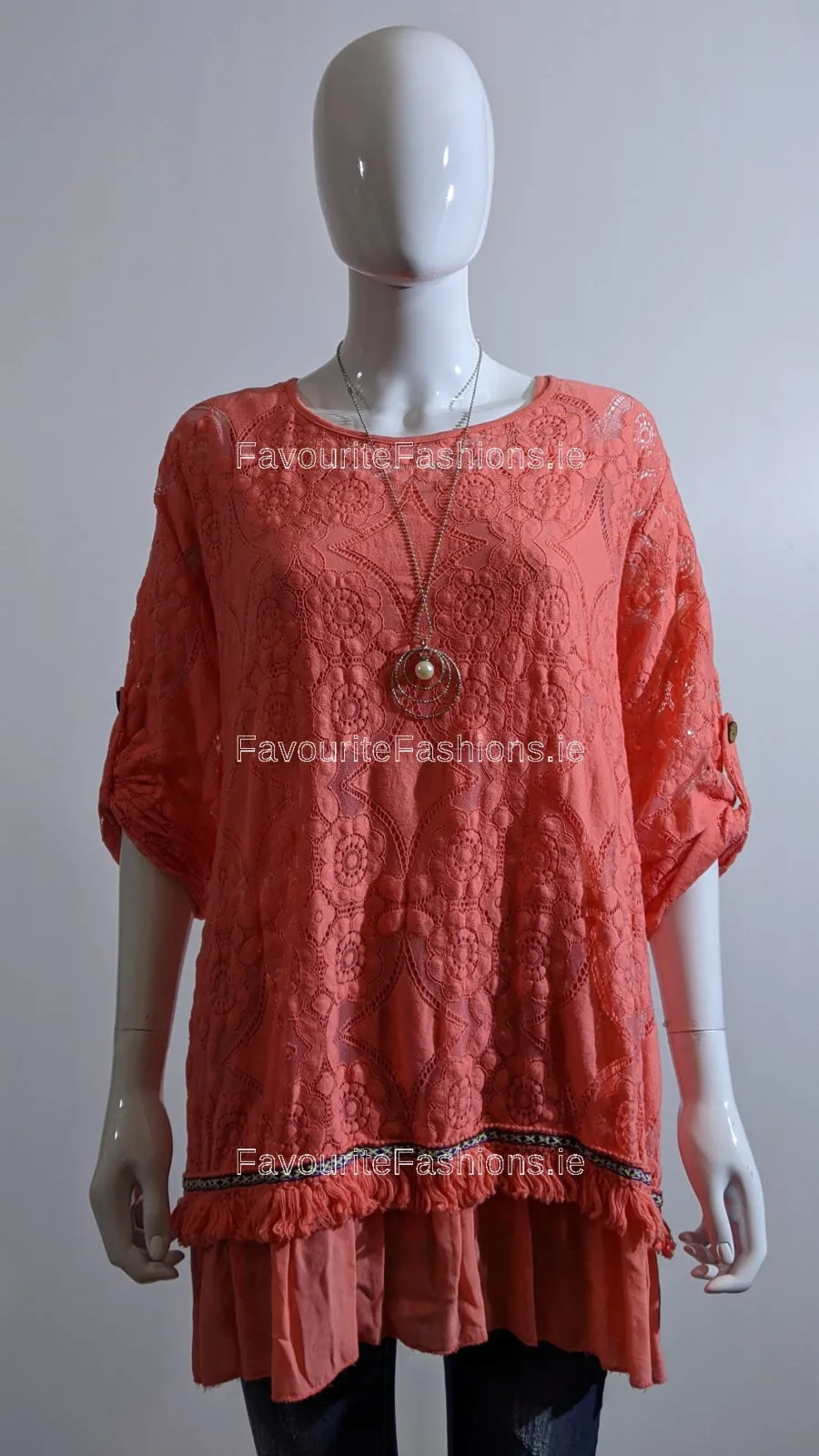 Coral Lace Detail Cotton Top