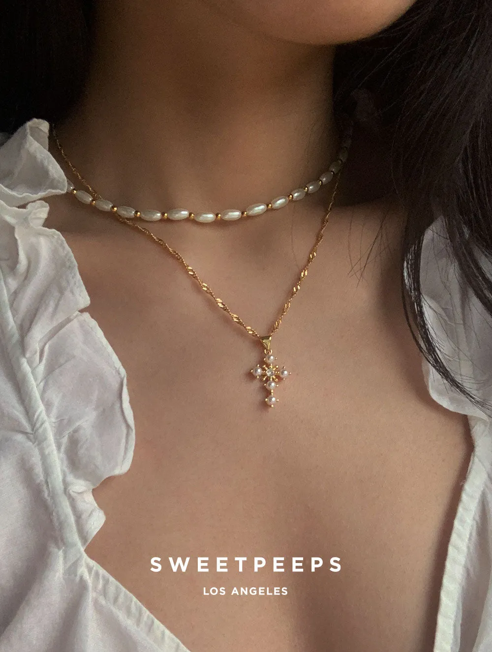 Cross Pearl Necklace