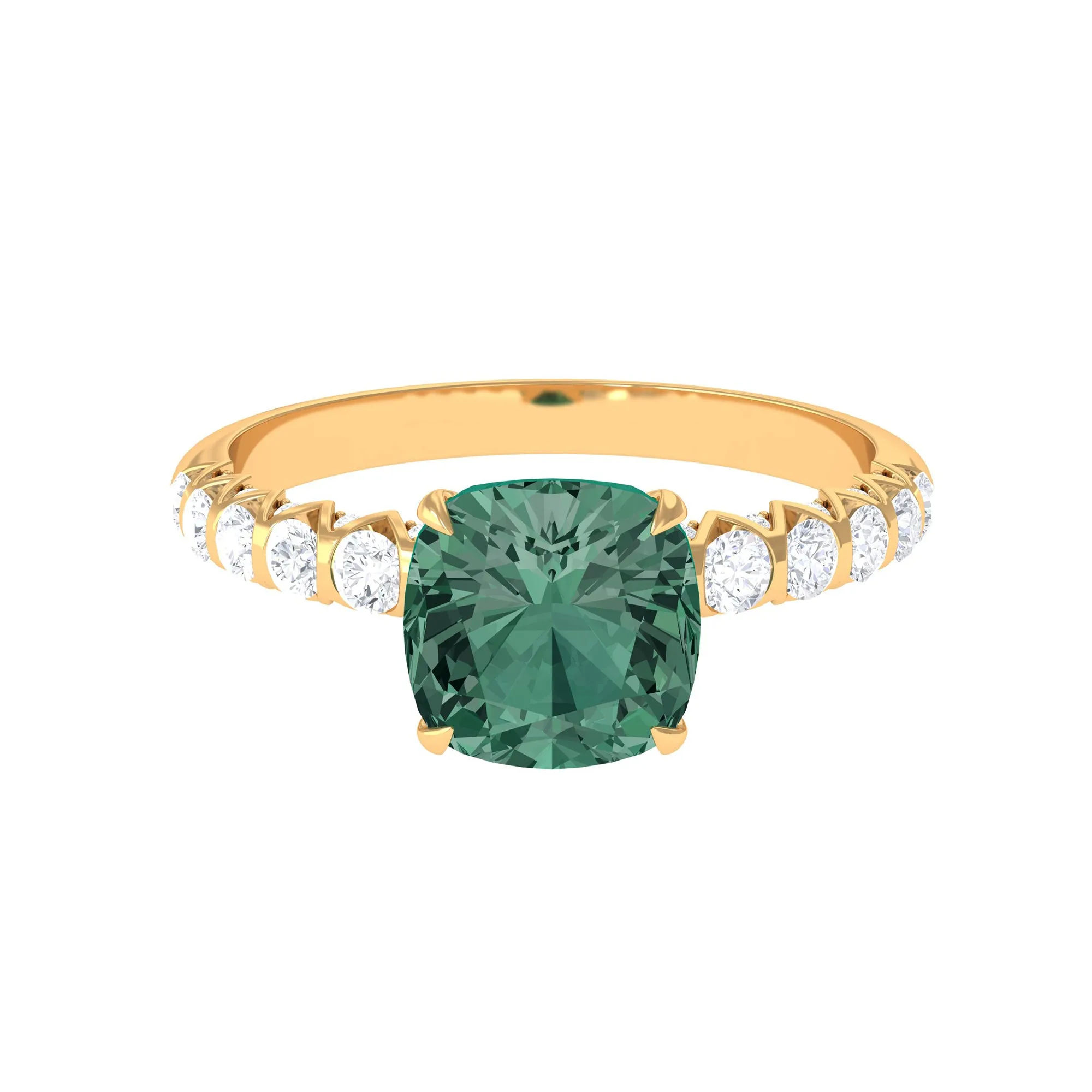 Cushion Cut Created Green Sapphire Engagement Ring with Moissanite