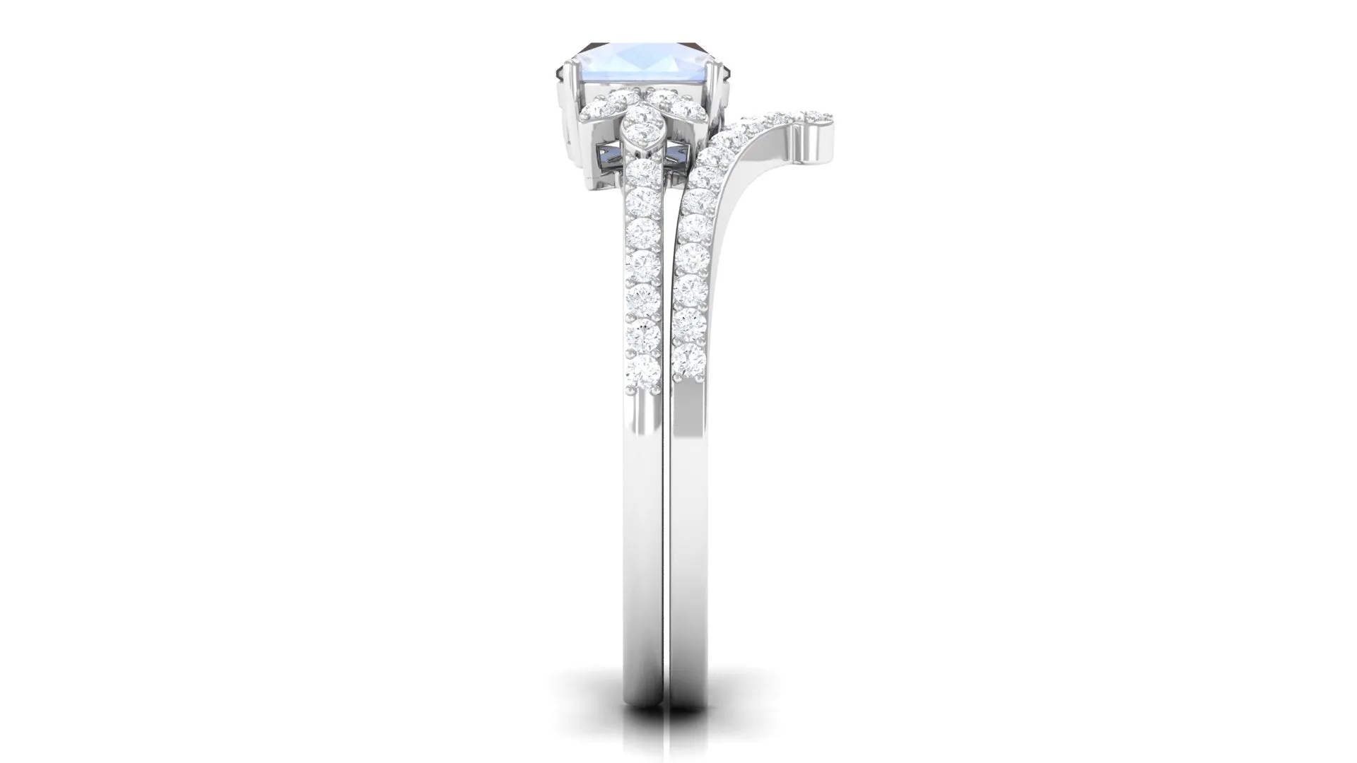 Cushion Cut Moonstone and Diamond Bridal Ring Set