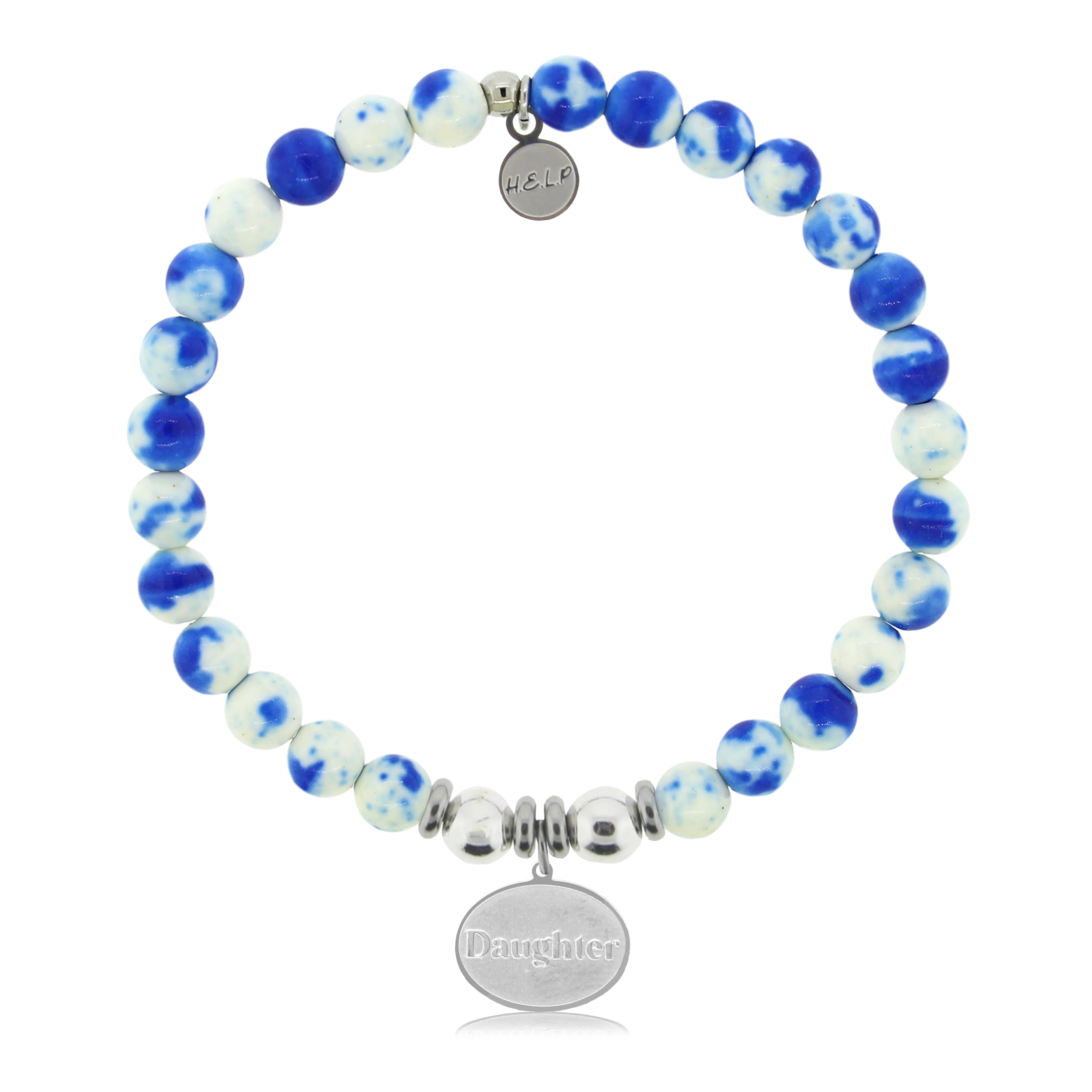 Daughter Charm with Blue and White Jade Charity Bracelet