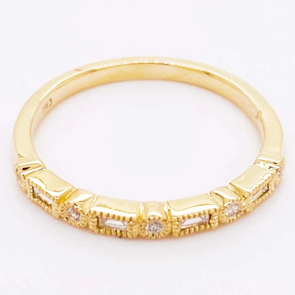 Diamond Baguette Millgrain Ring