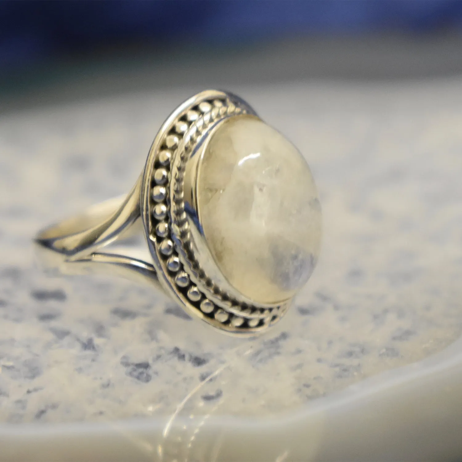 Dotted Moonstone Ring (925) Sterling Silver