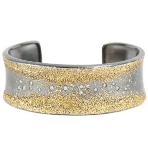Flared Spring Cuff - 22ky, Oxidized Silver   VS Diamonds
