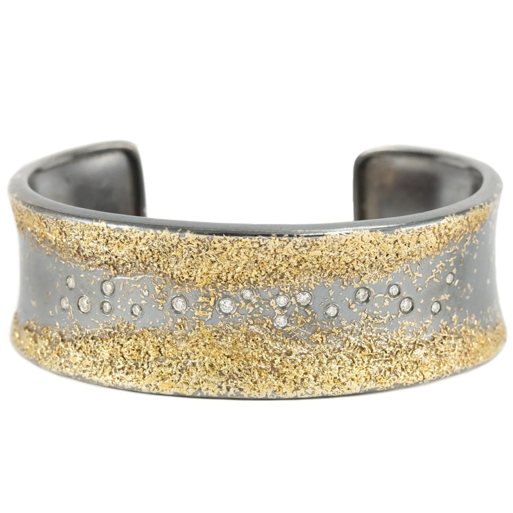 Flared Spring Cuff - 22ky, Oxidized Silver   VS Diamonds