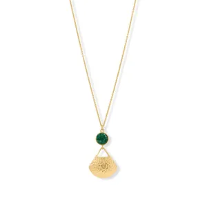Gold Plated Green Druzy and Fan Necklace