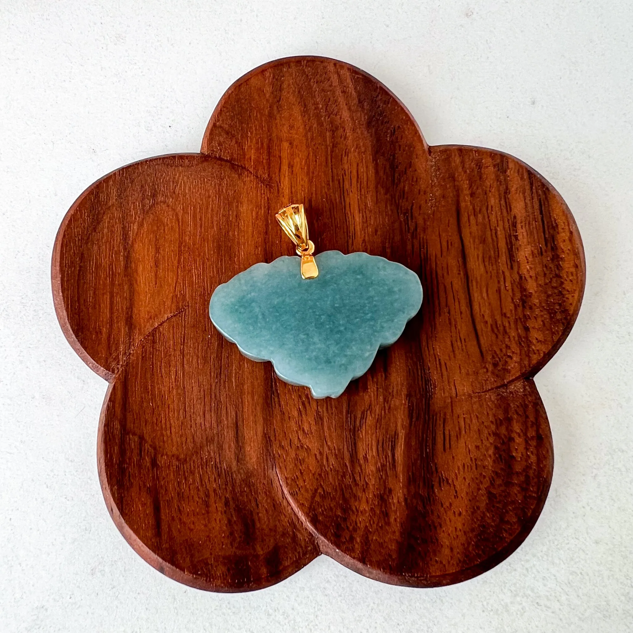 Green Jadeite Jade Butterfly Hand Carved Pendant with 18K Solid Gold Bail, SQ-0323-1701147182