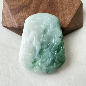 Green White Jadeite Jade Deer in Forest Hand Carved Pendant Necklace, YJ-0622-0379019