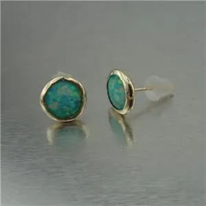 Hadar jewelry Handmade 9k Gold with Round Blue Opal Stud Earrings