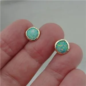 Hadar jewelry Handmade 9k Gold with Round Blue Opal Stud Earrings
