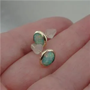 Hadar jewelry Handmade 9k Gold with Round Blue Opal Stud Earrings