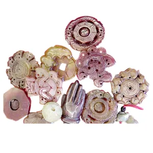 Hand Carved Jade Pendants - Set of 8 Dark Jade all different