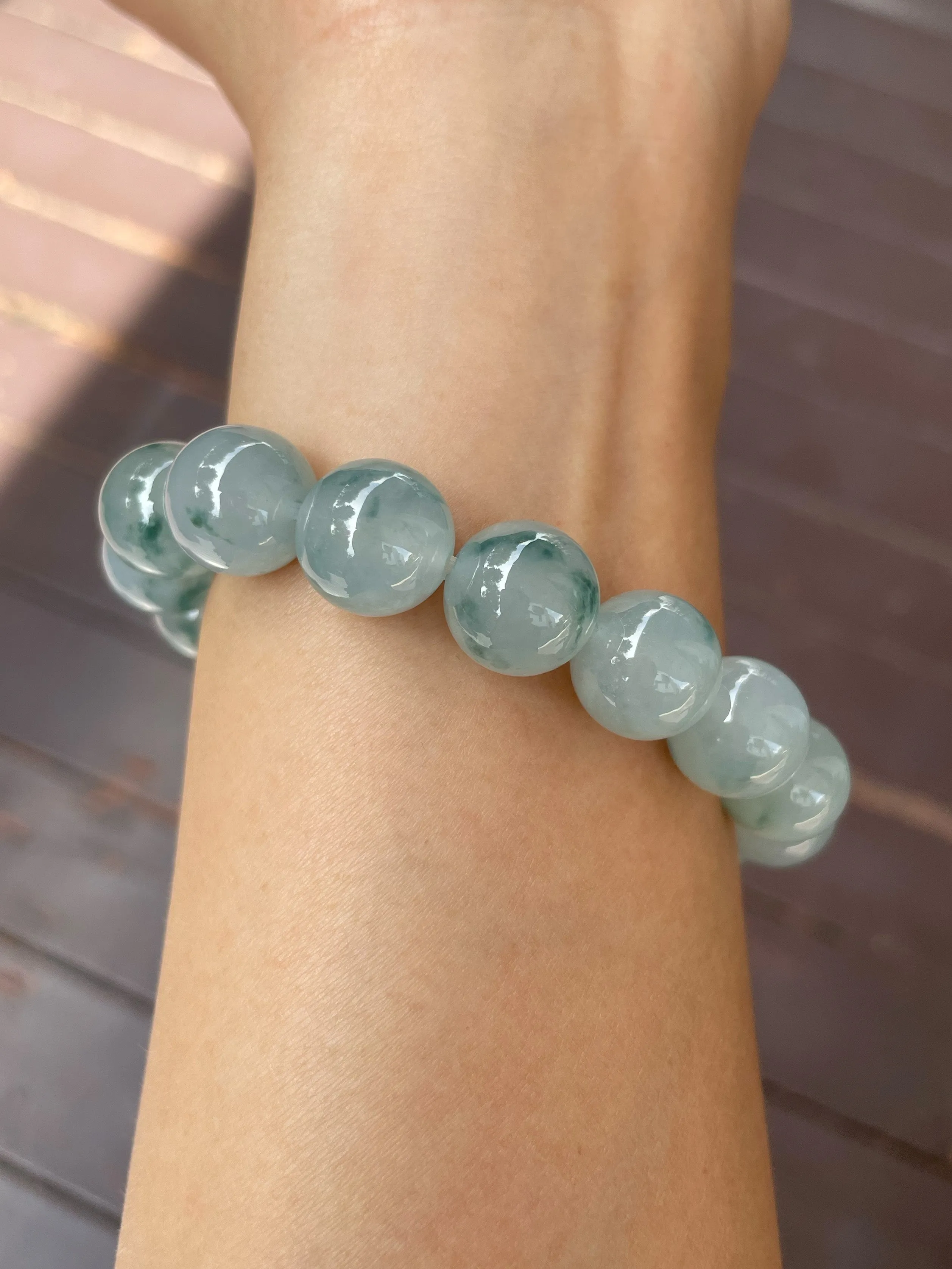 Icy Bluish Green Jadeite Bracelet - Round Beads (NJBA082)