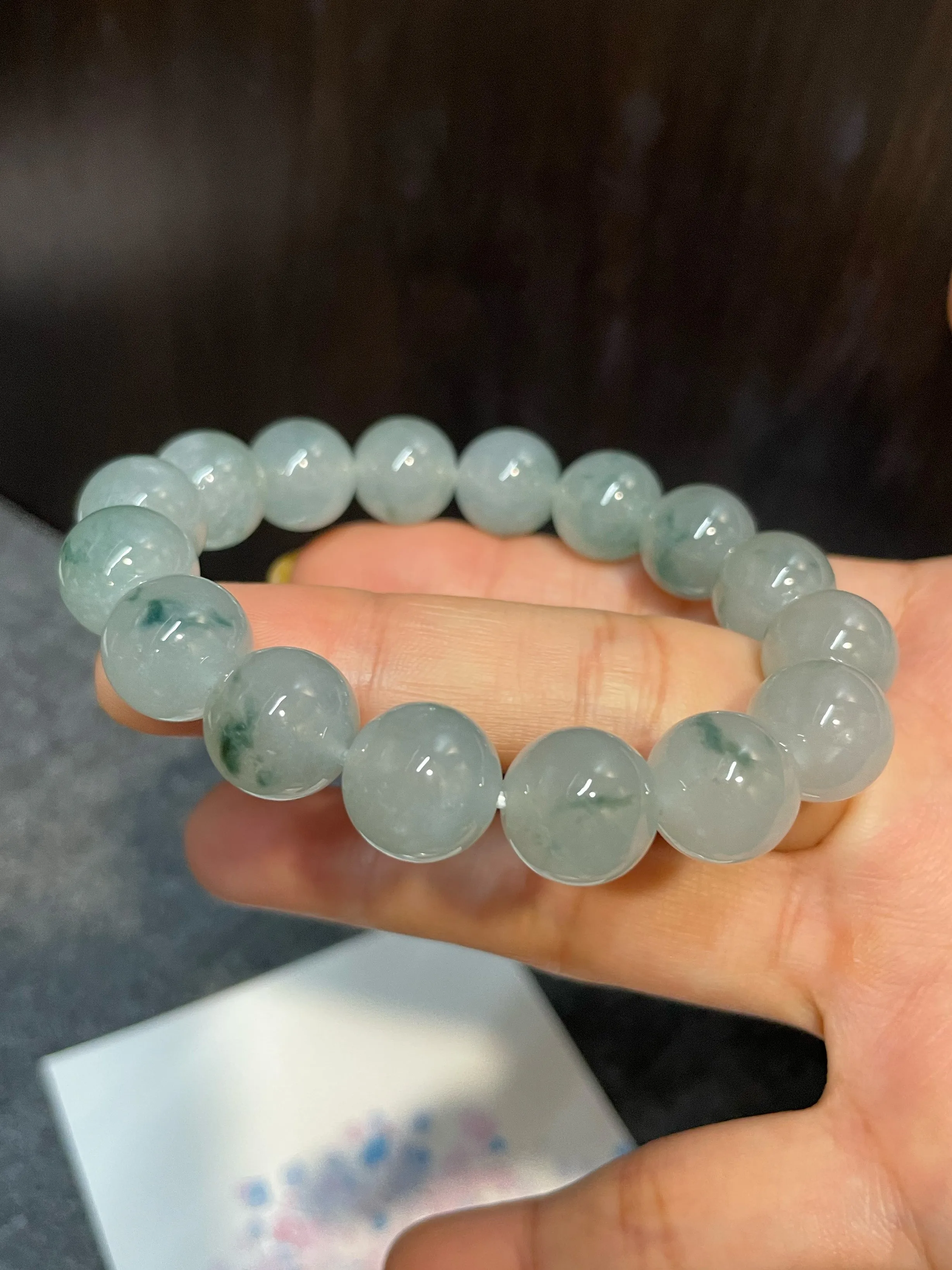 Icy Bluish Green Jadeite Bracelet - Round Beads (NJBA082)
