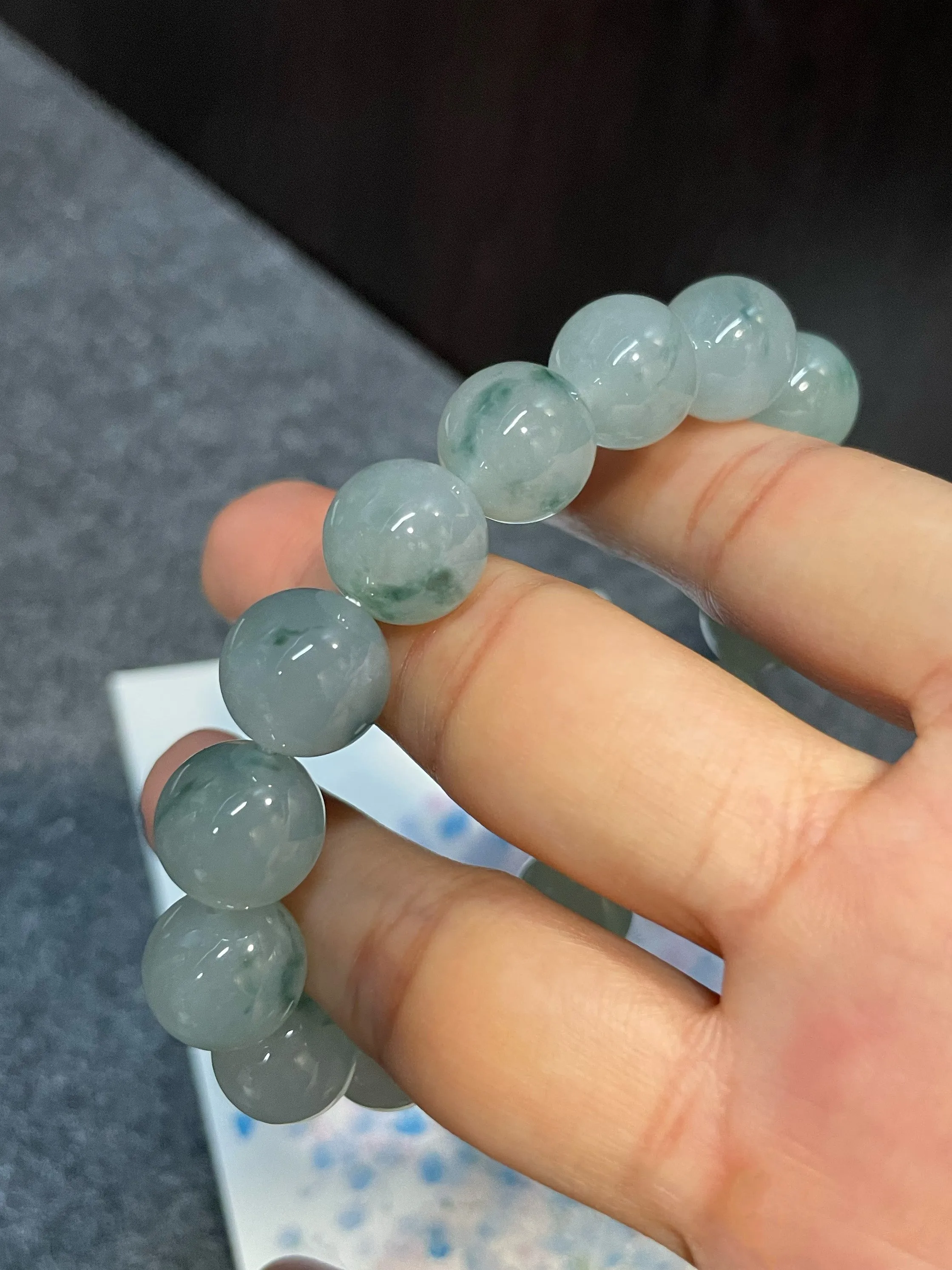 Icy Bluish Green Jadeite Bracelet - Round Beads (NJBA082)